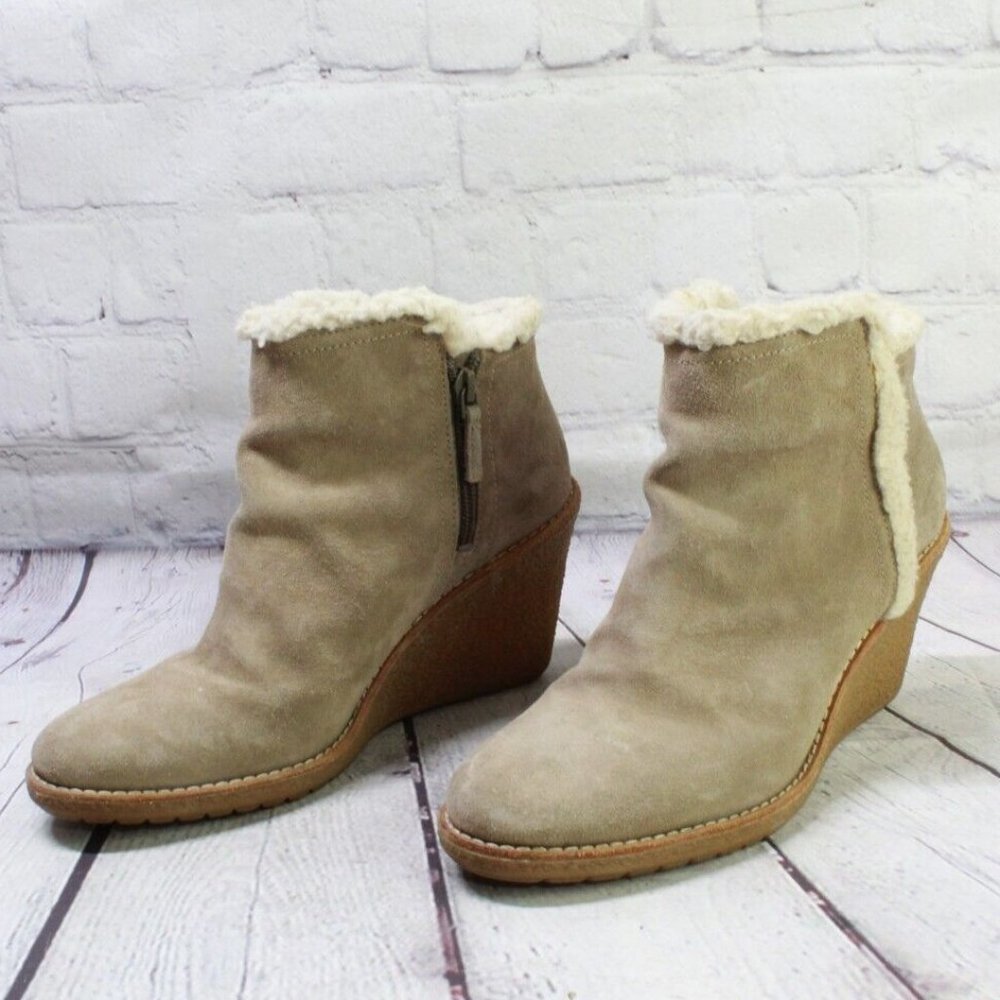 Cole Haan Brown Suede Slip On Side Zip Ankle Wedge Boots Size 7.5 B - Picture 2 of 9